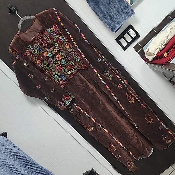 Rare brown velvet antique Bedouin embroidered dress up to XXL - Picture 2 of 9